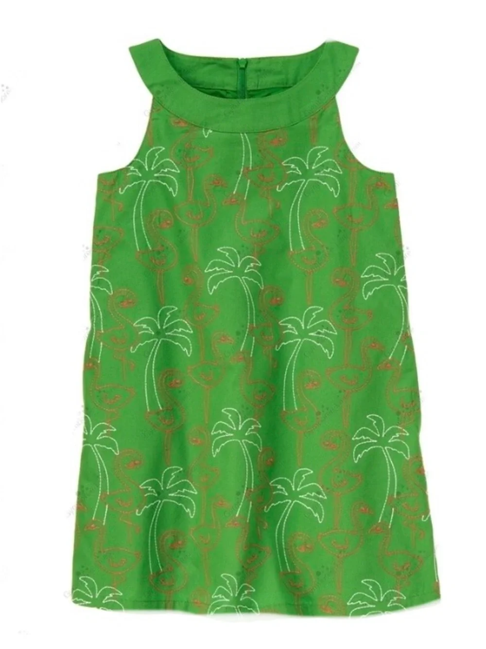Gymboree ‘Palm Beach Paradise’ Green Embroidered Flamingos Sleeveless Dress 6
